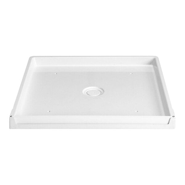 A white rectangular fiberglass tray with a hole in the center.