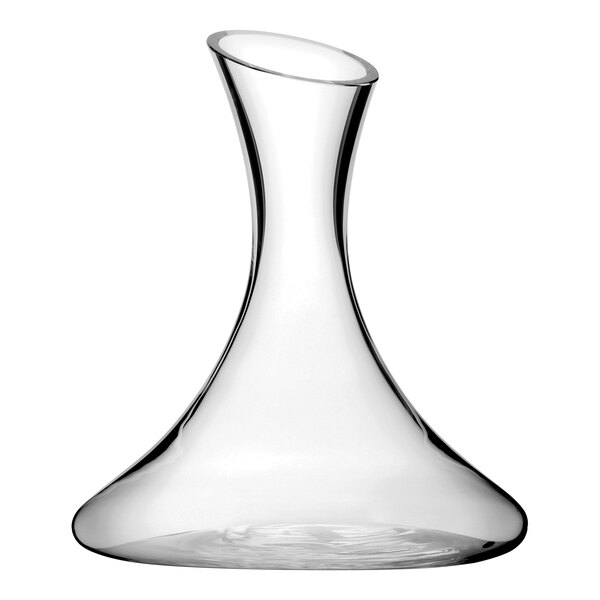 A Nude Vini clear glass carafe with a curved neck.