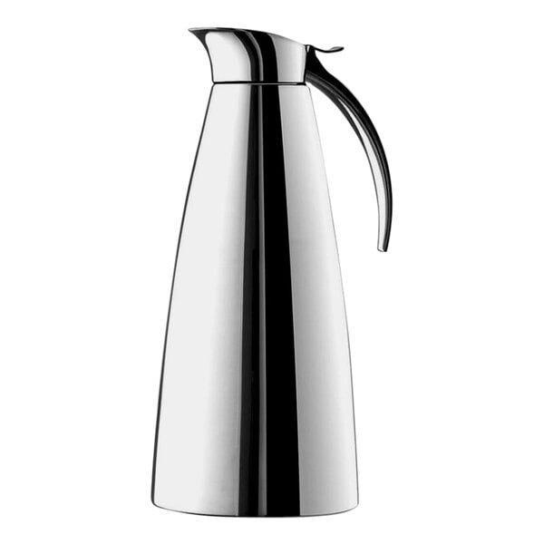 A silver stainless steel EMSA Eleganza coffee carafe with a handle.