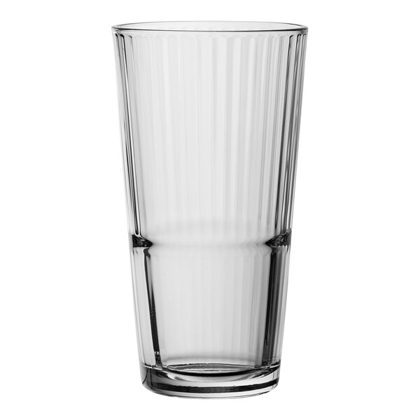 A clear Pasabahce Grande Sunray beverage glass with a thin rim.