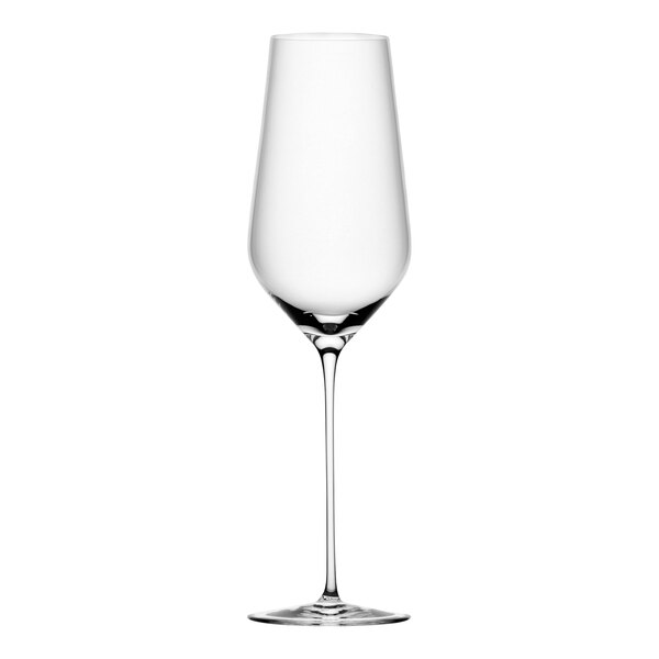 A clear Nude Stem Zero wine flute with a long stem.