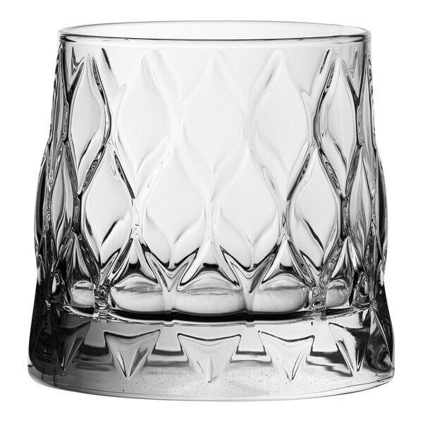 A Pasabahce clear glass tumbler with a diamond pattern.