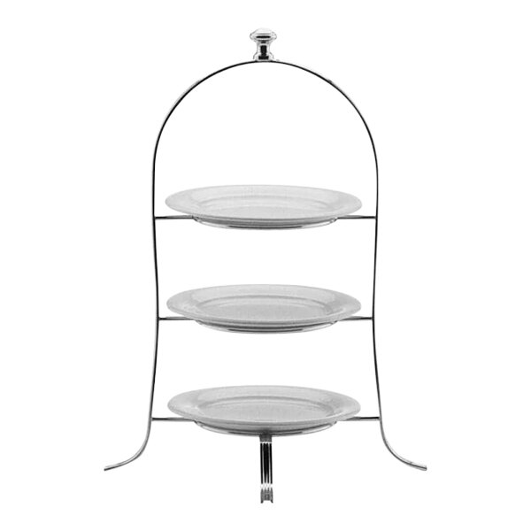 A Hepp by BauscherHepp silver plated stainless steel three tiered plate stand.