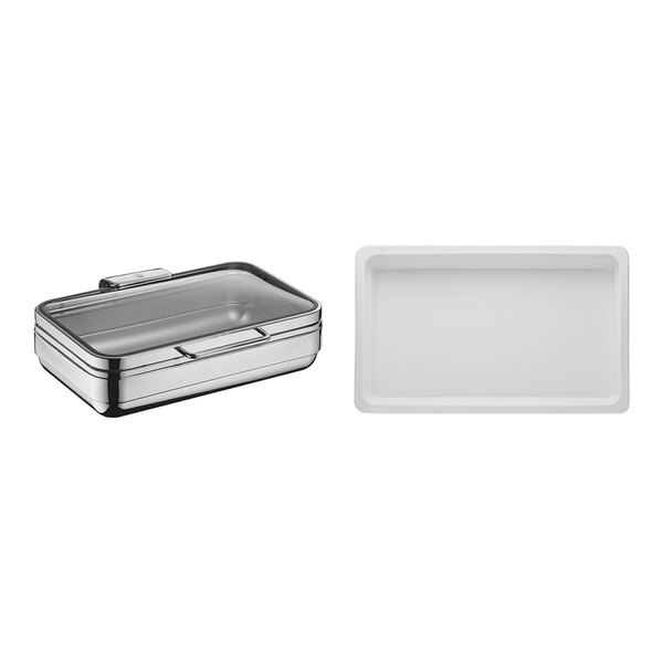 Hepp by BauscherHepp Excellent Full Size Rectangular Stainless Steel Induction Chafing Dish and (3) Porcelain Inserts 57.0003.6011