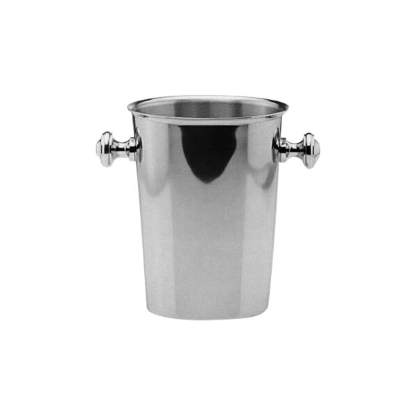 A silver plated stainless steel Hepp wine cooler with handles.