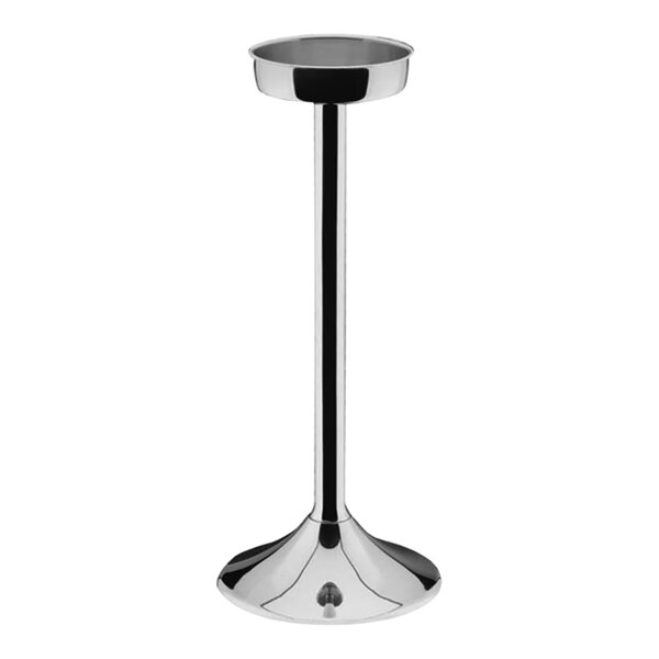 A silver metal WMF wine cooler stand with a round base.