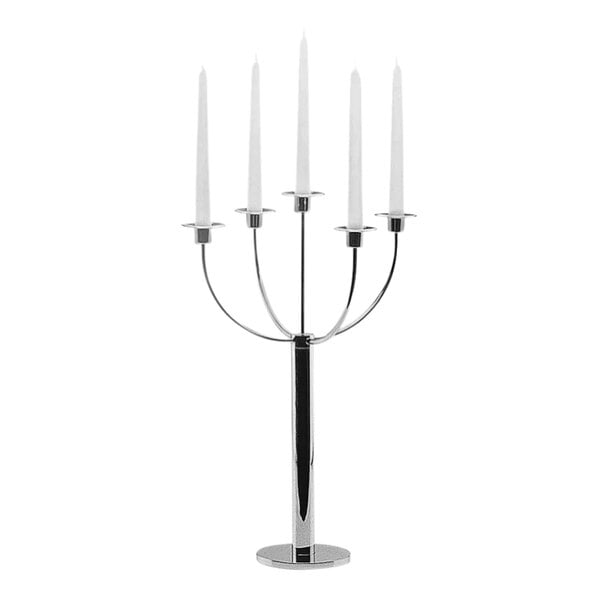 A silver Hepp Profile 5-tier candelabra with candles.