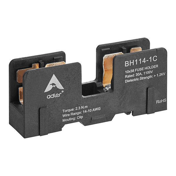 A Solwave 180OPFSHOLD black electrical device with a white logo and two terminals for a fuse.