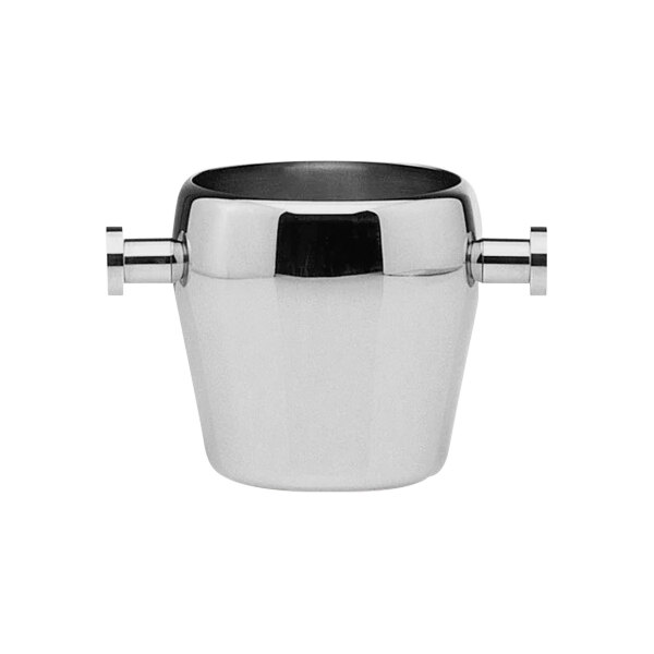 A silver stainless steel Hepp ice bucket with two handles.
