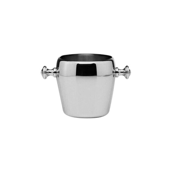 A silver bucket with handles.