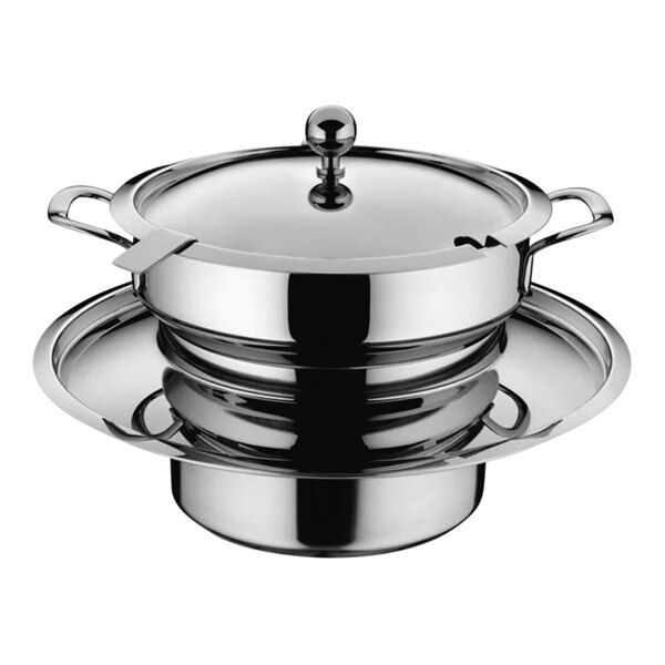 A WMF stainless steel soup tureen ring with a lid.