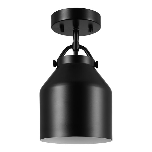A black light fixture with a white shade.