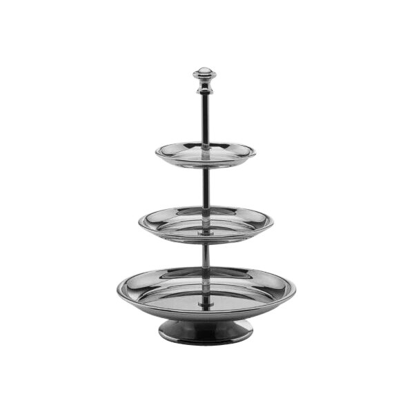 A Hepp by BauscherHepp silver plated stainless steel 3-tier pastry stand.