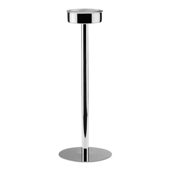 A silver metal Hepp Profile wine cooler stand with a round base.