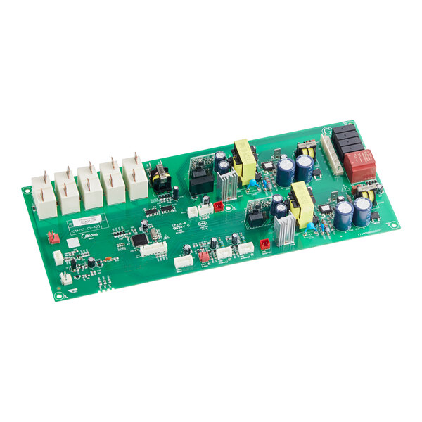 A green Solwave main control panel circuit board with many colored components.