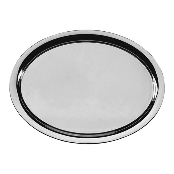 A WMF stainless steel oval serving tray with a black rim.