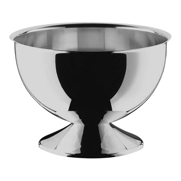 A silver stainless steel WMF punch bowl with a black base.