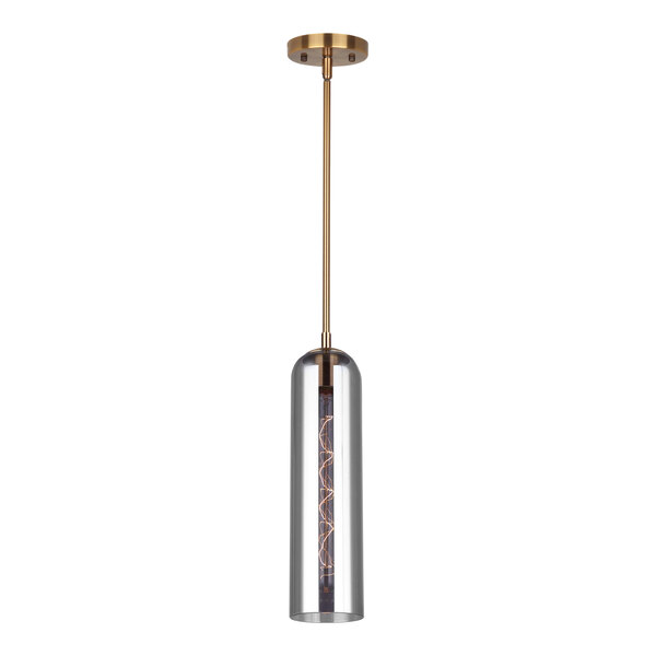 A Canarm Eloise pendant light with gold and clear glass tube details.