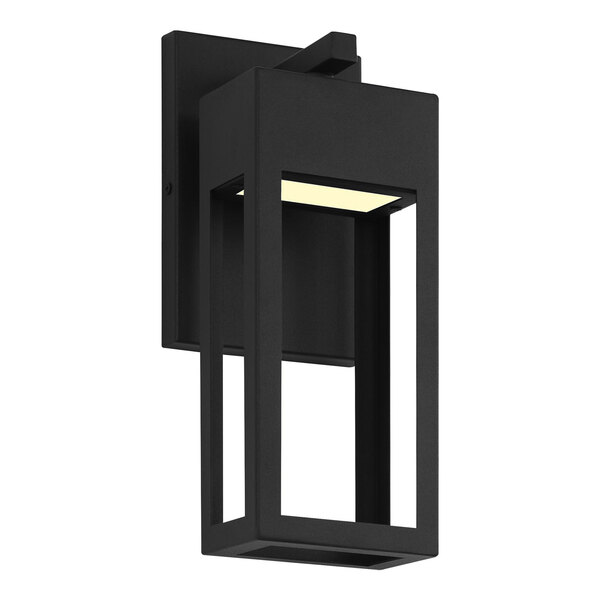 A black rectangular Canarm outdoor wall light with a white square glass panel.