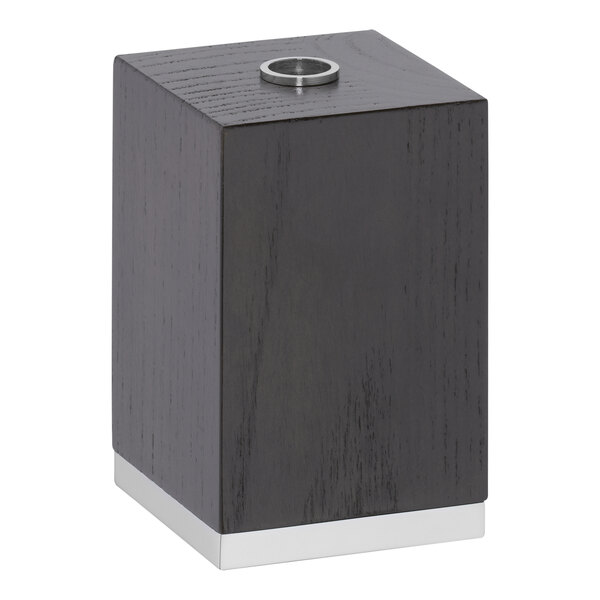 A dark wood base for a display stand with a black wooden square top.