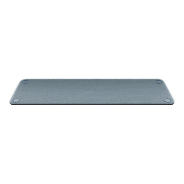 A rectangular grey smoked glass plate with metal buttons.