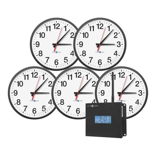 Pyramid Time Systems TimeTrax Sync RF Wireless Analog Clock Starter Pack WSCBA-5