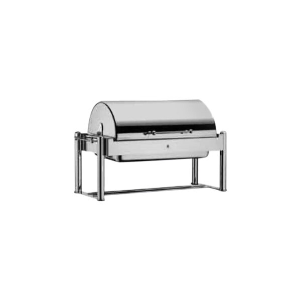 A WMF stainless steel roll top chafer with a lid.