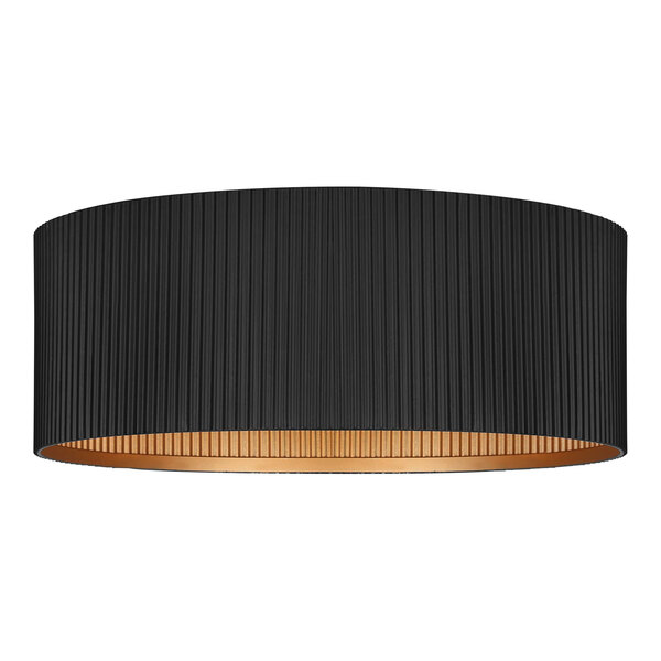 A matte black Canarm Rexton flush mount light with a black and gold shade.