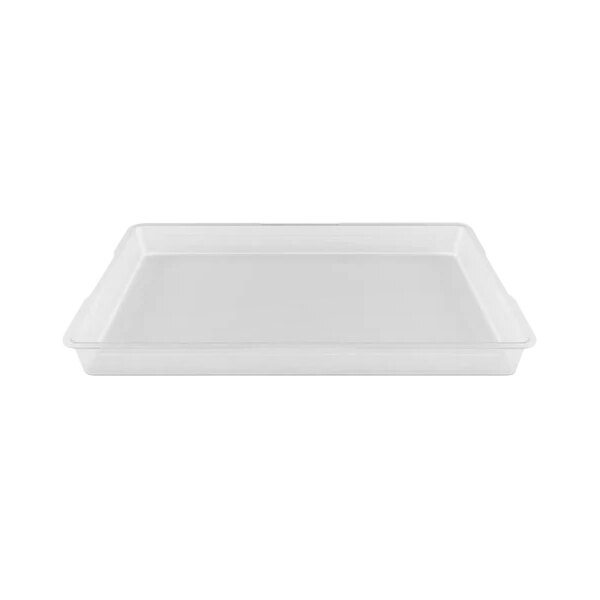 A white rectangular plastic tray with a white border.