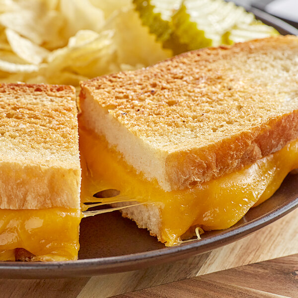 A grilled cheese sandwich with chips on a plate.
