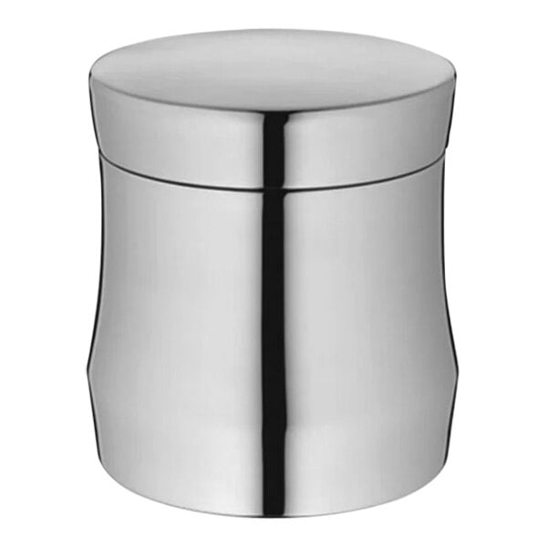A WMF stainless steel ice bucket with a lid on a counter.