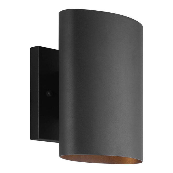 A close up of a Canarm Owynn black outdoor wall light with a black shade.