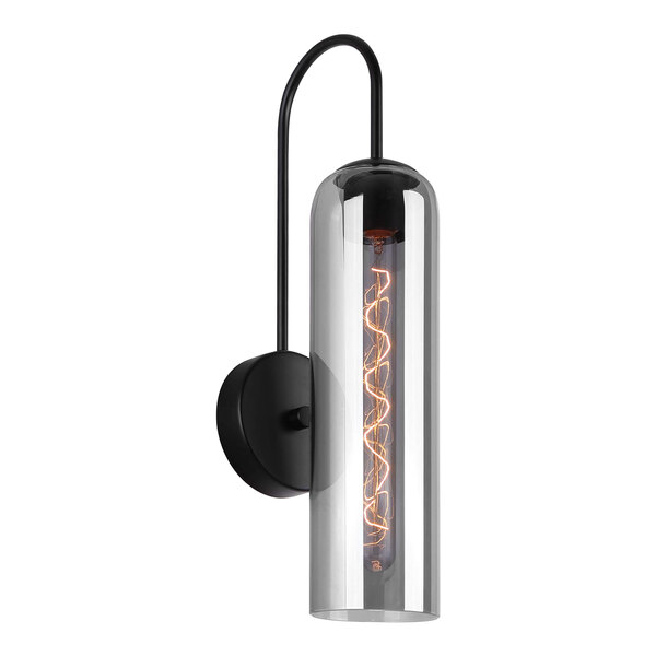 A Canarm matte black wall light with a clear glass tube.