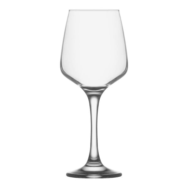A close-up of a clear RAK Youngstown wine tasting glass with a stem.