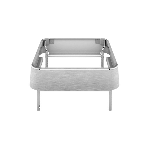 A stainless steel rectangular buffet console with legs.