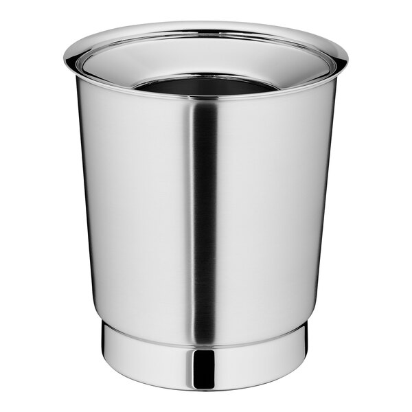 A silver metal WMF wine cooler with a lid.