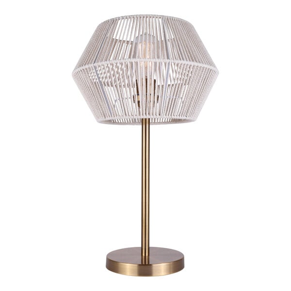 A Canarm Willow table lamp with a white shade and gold base.