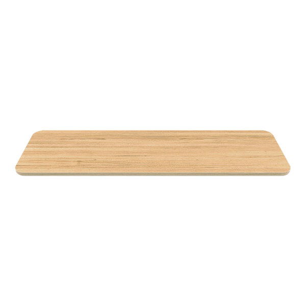 A rectangular wood grain melamine plate.
