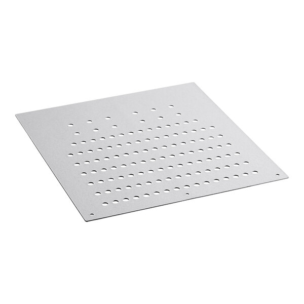 A white metal square with holes in it.