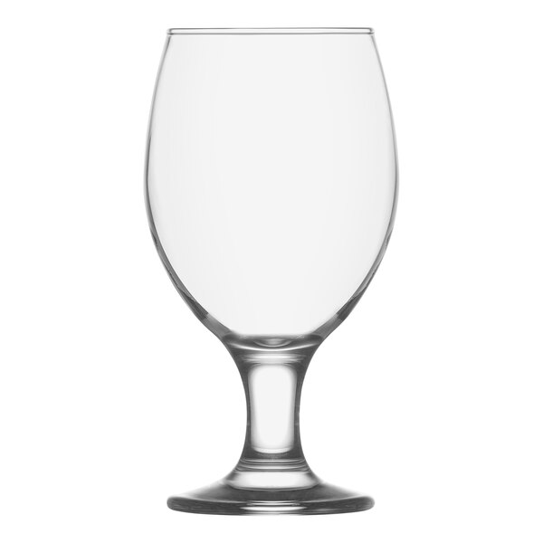 A clear wine goblet with a stem and foot.