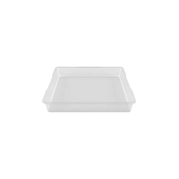 A clear plastic tray with a white rectangular lid.