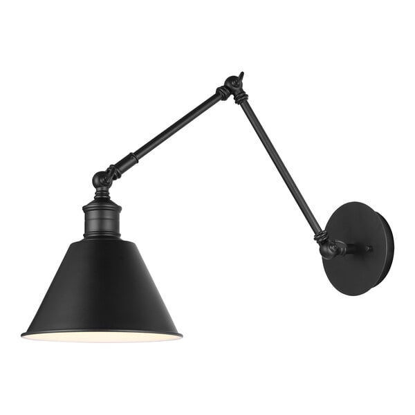 A matte black Canarm wall light with a curved arm.