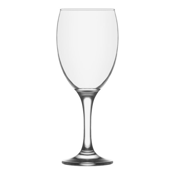 A close-up of a clear RAK Youngstown Firnley Metro wine glass with a stem.