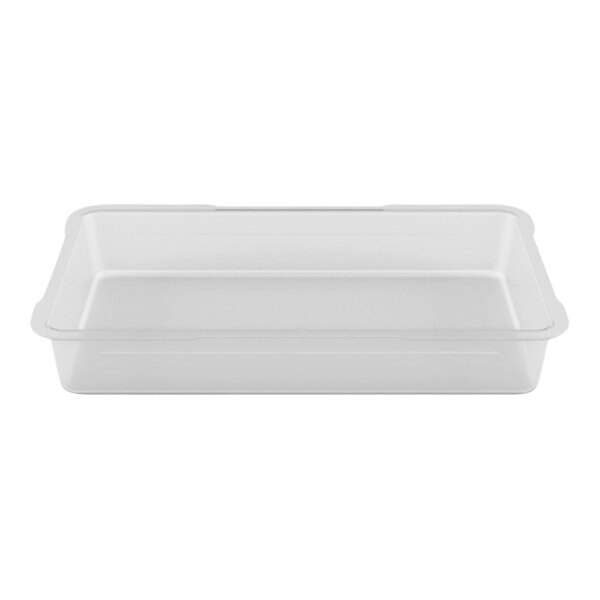 A clear plastic rectangular tray with a lid.