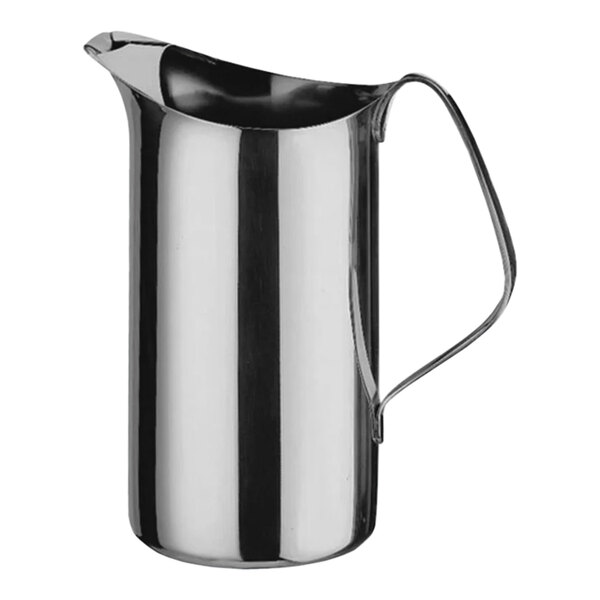 A silver stainless steel WMF water pitcher with a handle.