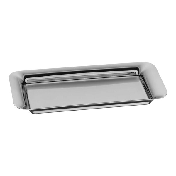 A WMF stainless steel rectangular serving tray with a handle.