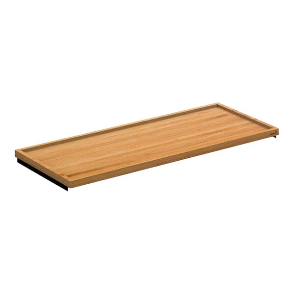 A Rosseto Modulite bamboo shelf on a table with a black base.