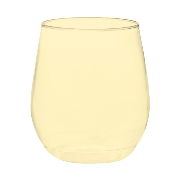 A yellow Tossware Vino glass on a white background.