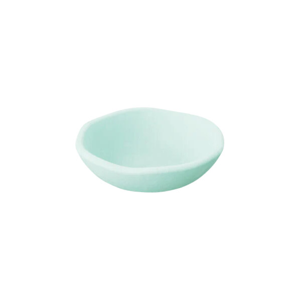 A white Dalebrook melamine bowl with a light blue rim.