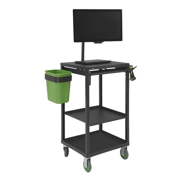 A black Newcastle Systems EcoCart with a screen and a green waste basket.